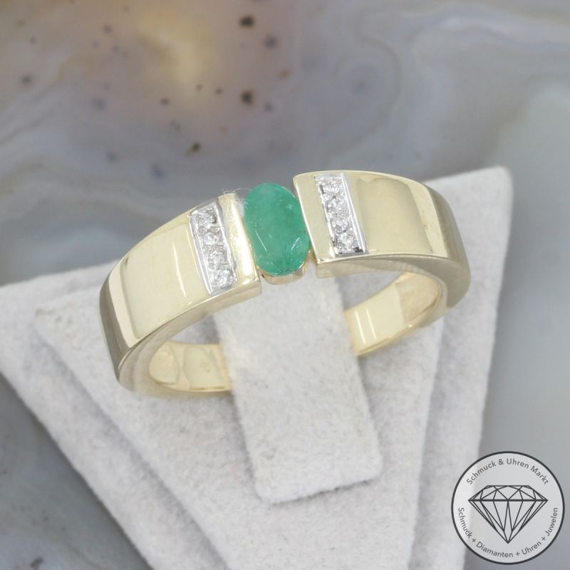 Wert 950 € Brillant Smargad Ring in 375er 9 K Gelbgold - 106321