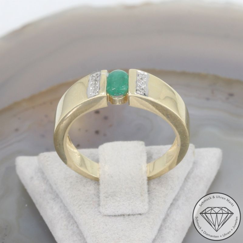 Wert 950 € Brillant Smargad Ring in 375er 9 K Gelbgold - 106321