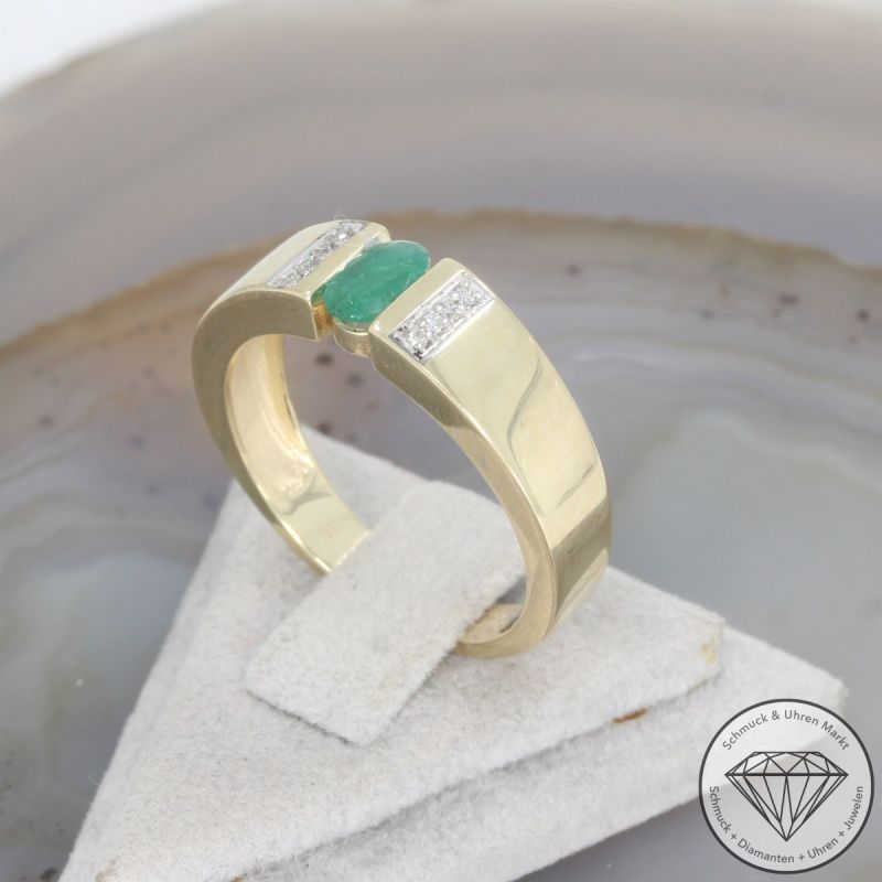 Wert 950 € Brillant Smargad Ring in 375er 9 K Gelbgold - 106321