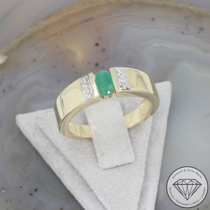 Wert 950 € Brillant Smargad Ring in 375er 9 K Gelbgold - 106321