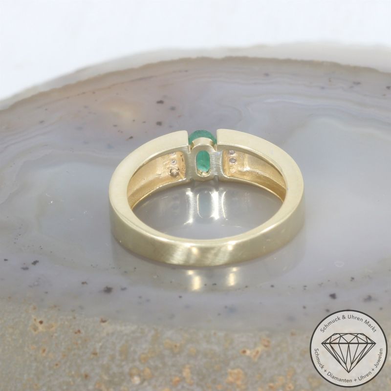 Wert 950 € Brillant Smargad Ring in 375er 9 K Gelbgold - 106321
