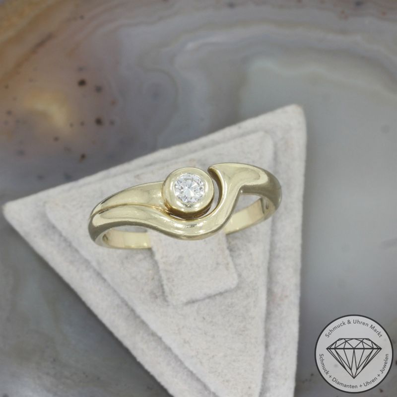 Wert 1290 € Solitär Brillant Ring (ca. 0,15 carat) in 585er 14 K Gelbgold - 106363