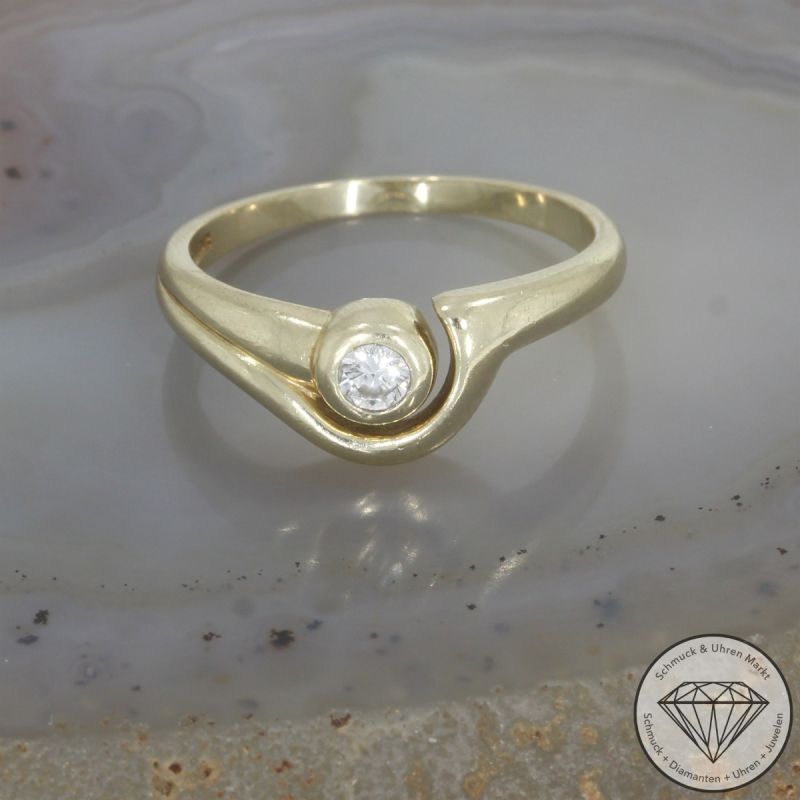 Wert 1290 € Solitär Brillant Ring (ca. 0,15 carat) in 585er 14 K Gelbgold - 106363