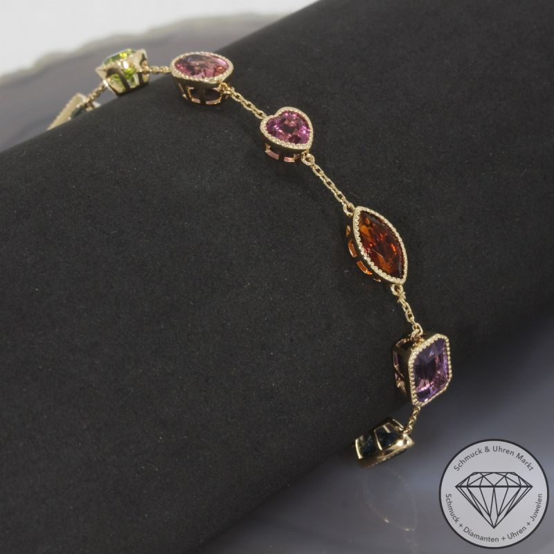 Wert 3600 € Farbedelstein Armband in 585er 14 K Gelbgold - 106443