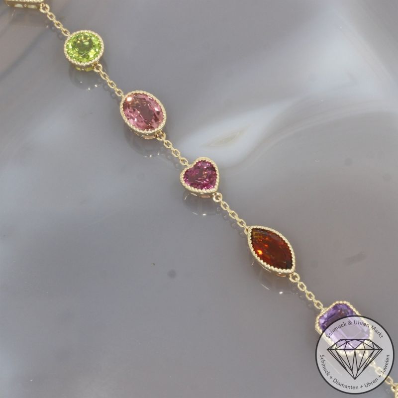 Wert 3600 € Farbedelstein Armband in 585er 14 K Gelbgold - 106443
