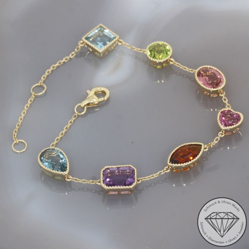Wert 3600 € Farbedelstein Armband in 585er 14 K Gelbgold - 106443