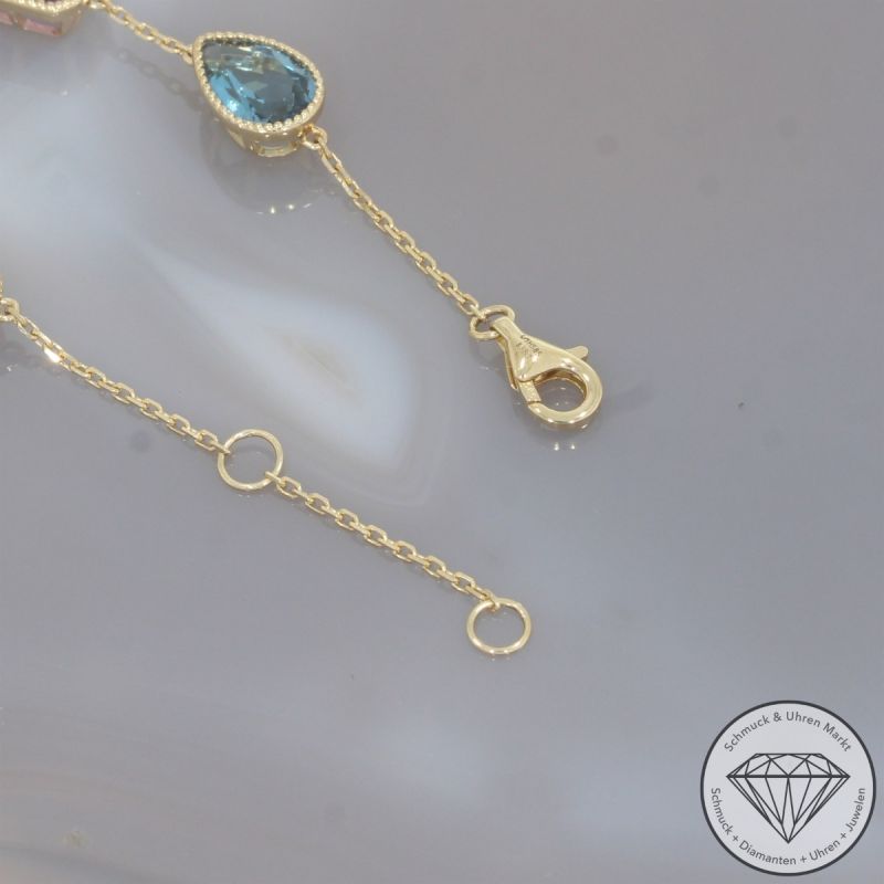 Wert 3600 € Farbedelstein Armband in 585er 14 K Gelbgold - 106443