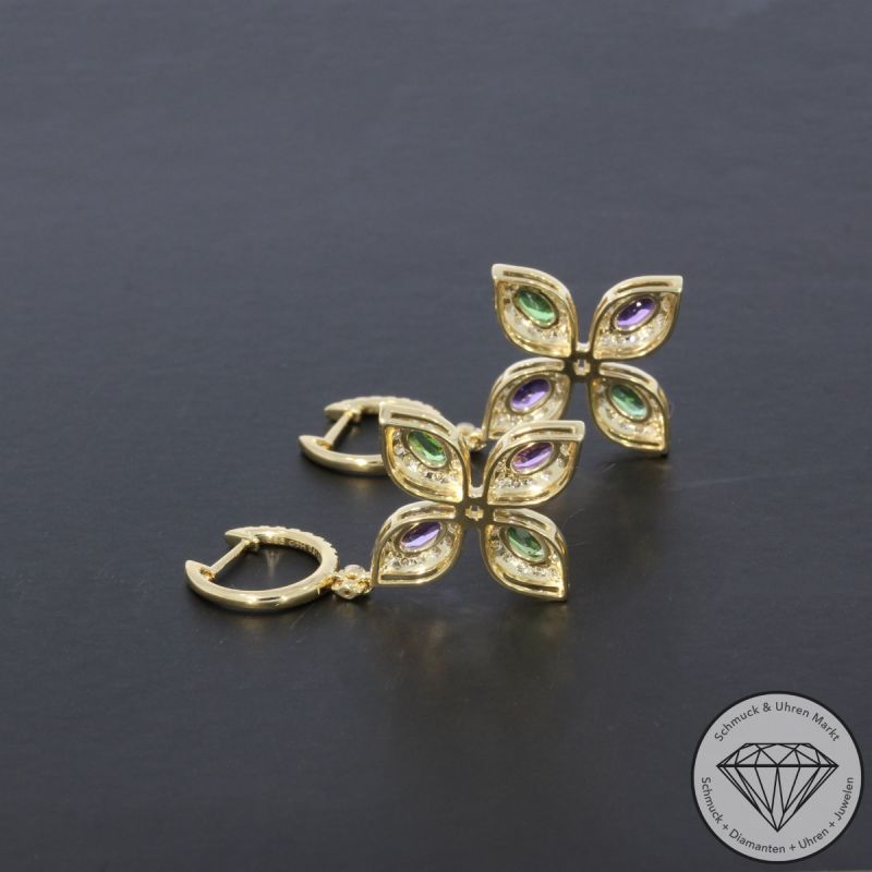 Wert 3590 € Brillant Farbedelstein Ohrringe in 585er 14 K Gelbgold - 106451