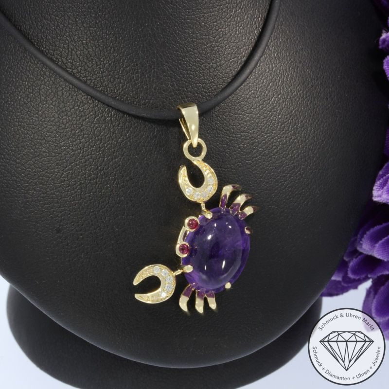 Wert 2350 € Brillant Amethyst Rubin Anhänger Krebs in 585er 14 K Gelbgold - 106455