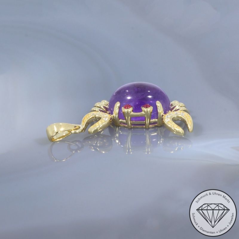 Wert 2350 € Brillant Amethyst Rubin Anhänger Krebs in 585er 14 K Gelbgold - 106455