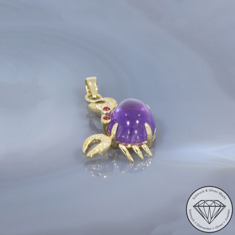 Wert 2350 € Brillant Amethyst Rubin Anhänger Krebs in 585er 14 K Gelbgold - 106455
