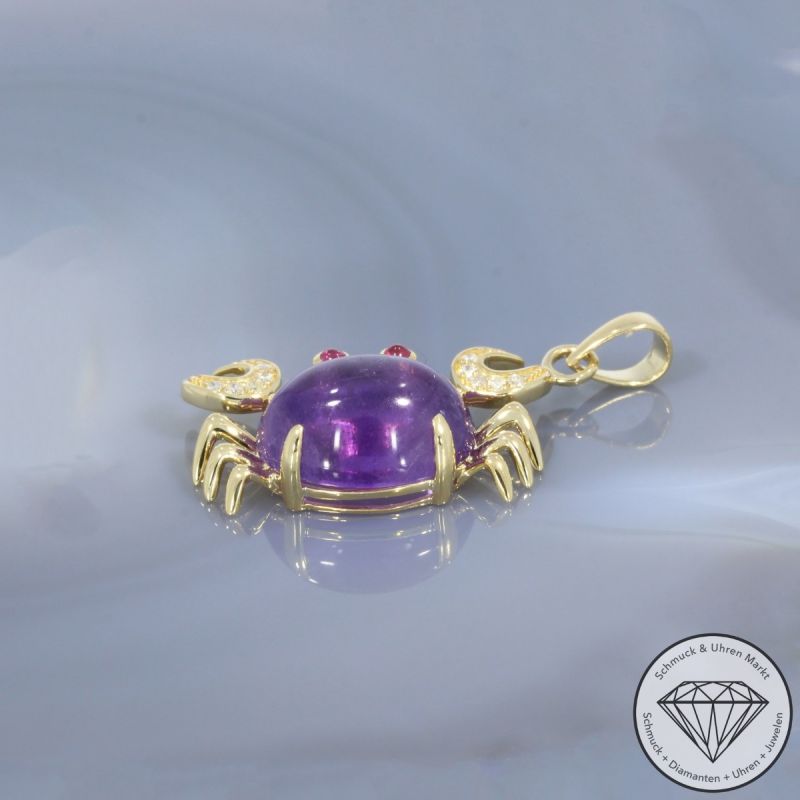 Wert 2350 € Brillant Amethyst Rubin Anhänger Krebs in 585er 14 K Gelbgold - 106455