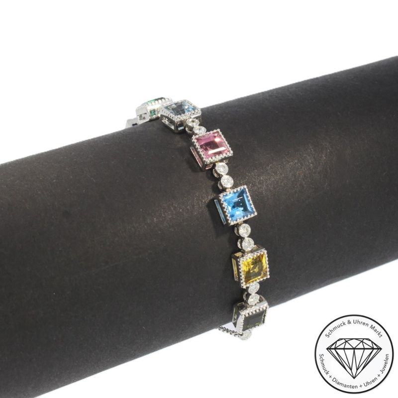 Wert 5990 € Brillant Farbedelstein Armband in 585er 14 K Weißgold - 106463