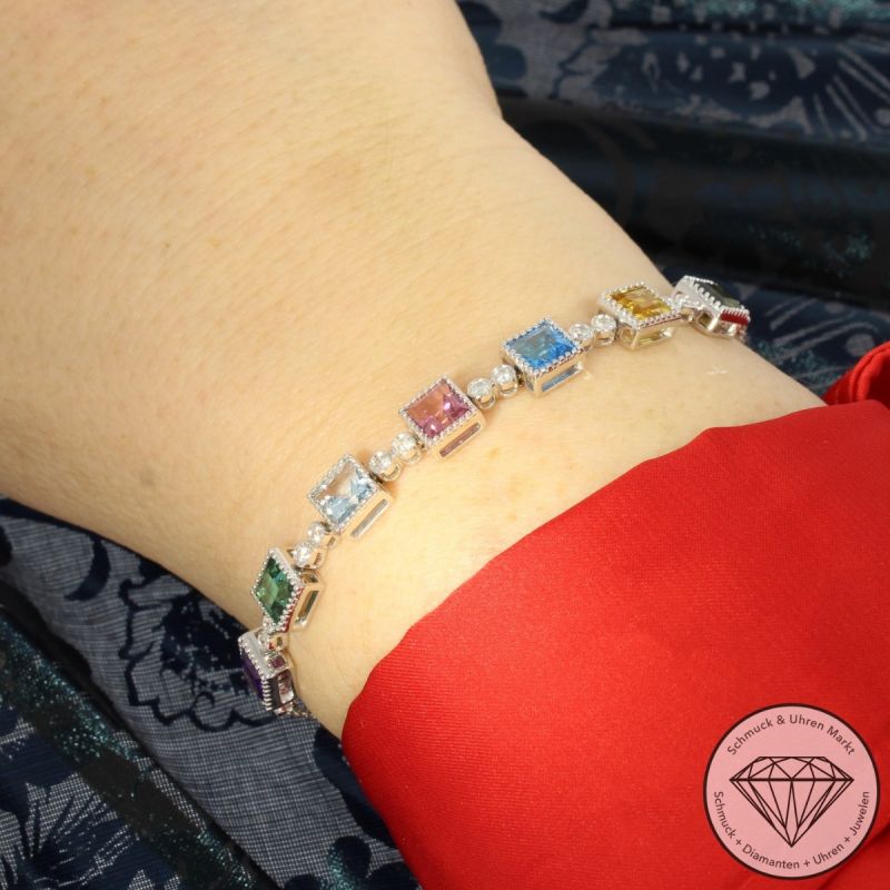 Wert 5990 € Brillant Farbedelstein Armband in 585er 14 K Weißgold - 106463
