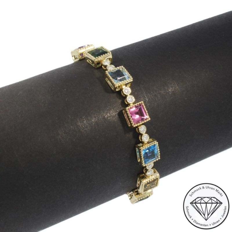 Wert 5590 € Brillant Farbedelstein Armband in 585er 14 K Gelbgold - 106464