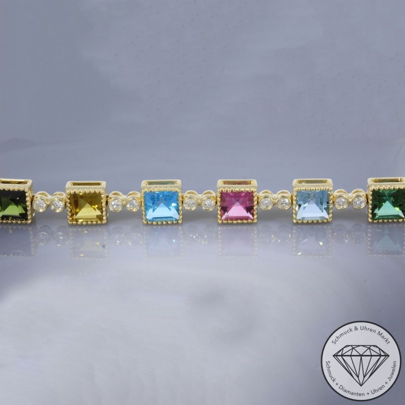 Wert 5590 € Brillant Farbedelstein Armband in 585er 14 K Gelbgold - 106464