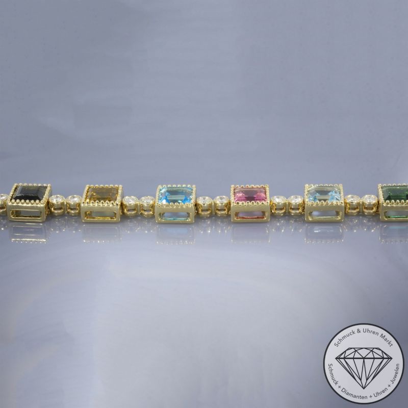 Wert 5590 € Brillant Farbedelstein Armband in 585er 14 K Gelbgold - 106464