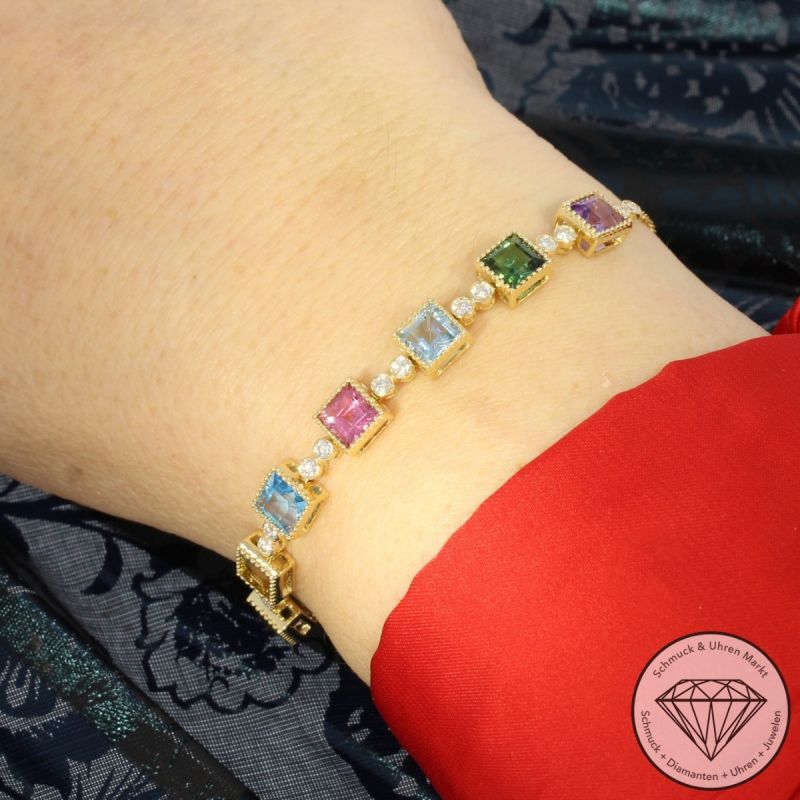 Wert 5590 € Brillant Farbedelstein Armband in 585er 14 K Gelbgold - 106464
