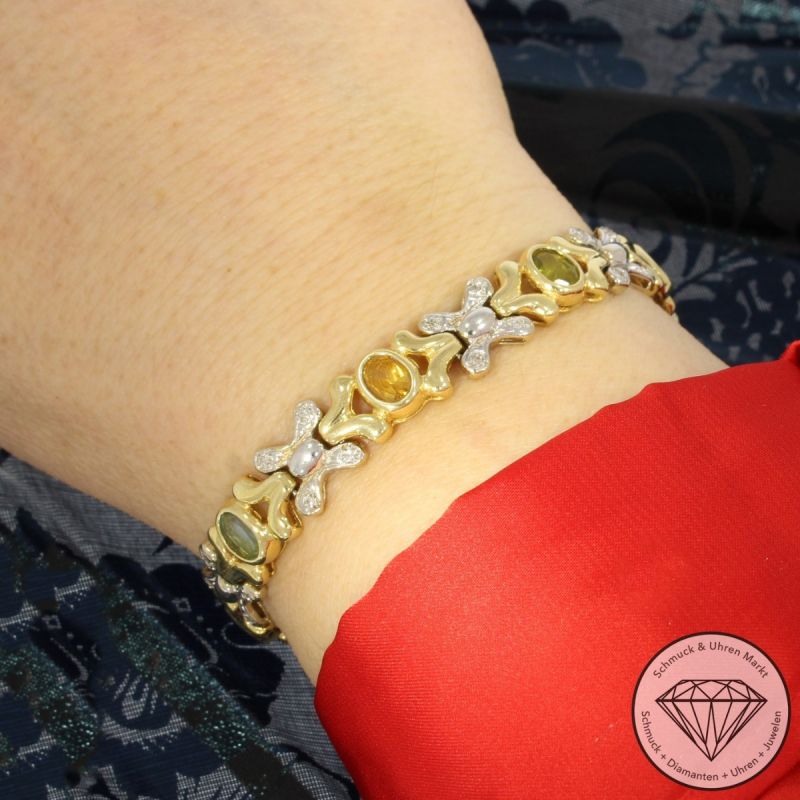 Wert 5890 € Bicolor Diamant Farbedelstein Armband in 585er 14K Gold - 106469