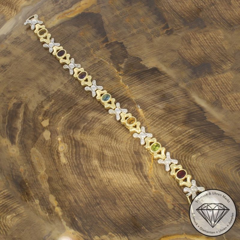 Wert 5890 € Bicolor Diamant Farbedelstein Armband in 585er 14K Gold - 106469