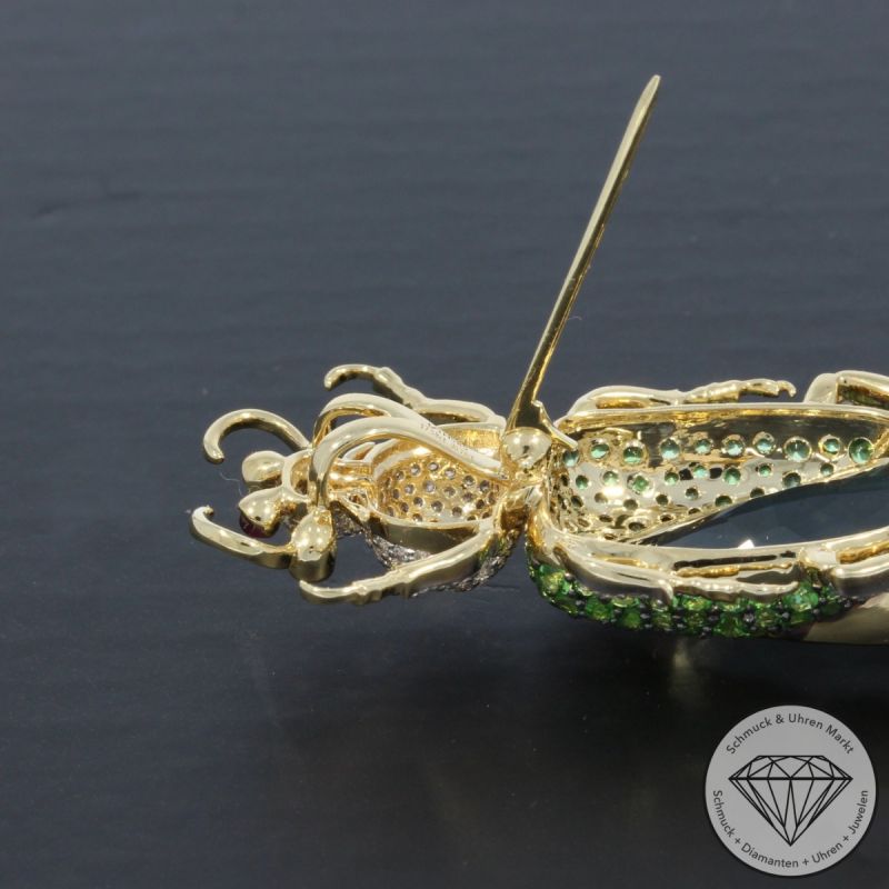 Wert 9650 € Brillant Farbedelstein Anhänger Brosche Käfer 585er 14 K Gold - 106473