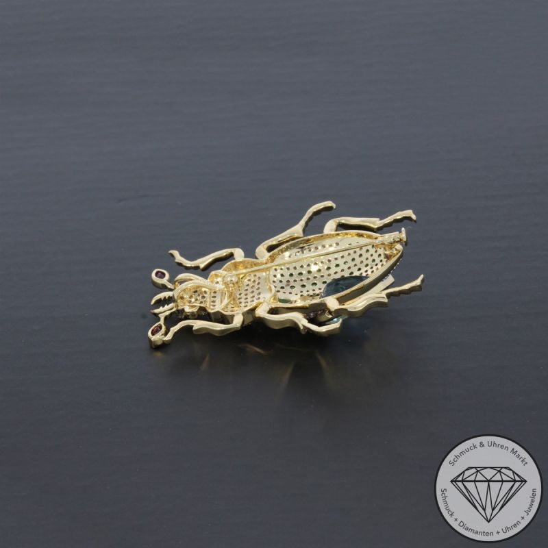 Wert 14390 € Brillant Farbedelstein Anhänger Brosche Käfer in 585er 14 K Gold - 106474