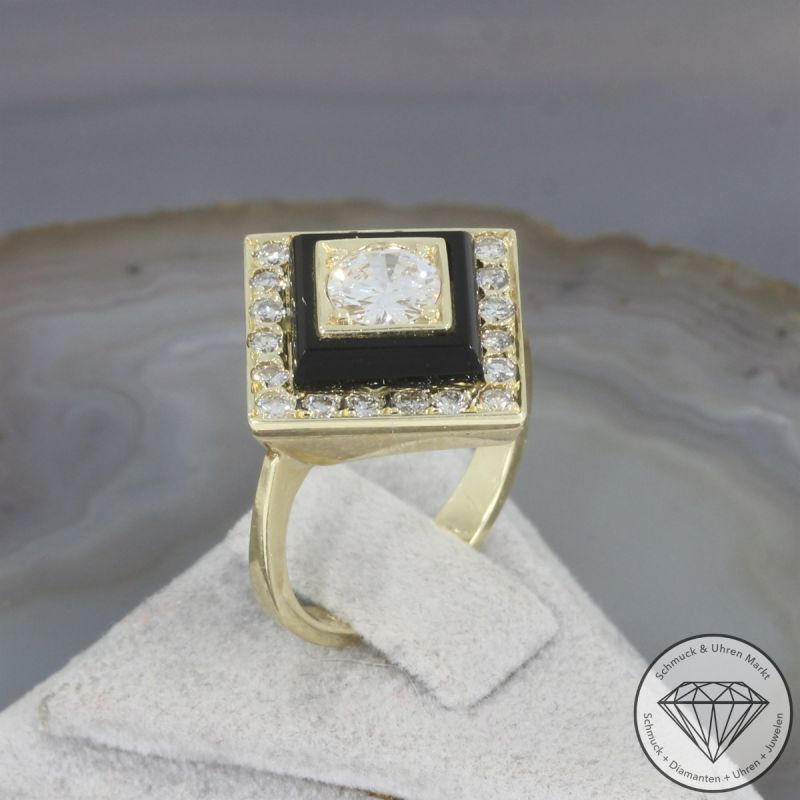 Wert 3790 € Brillant Onyx Ring in 585er 14 K Gelbgold - 106495