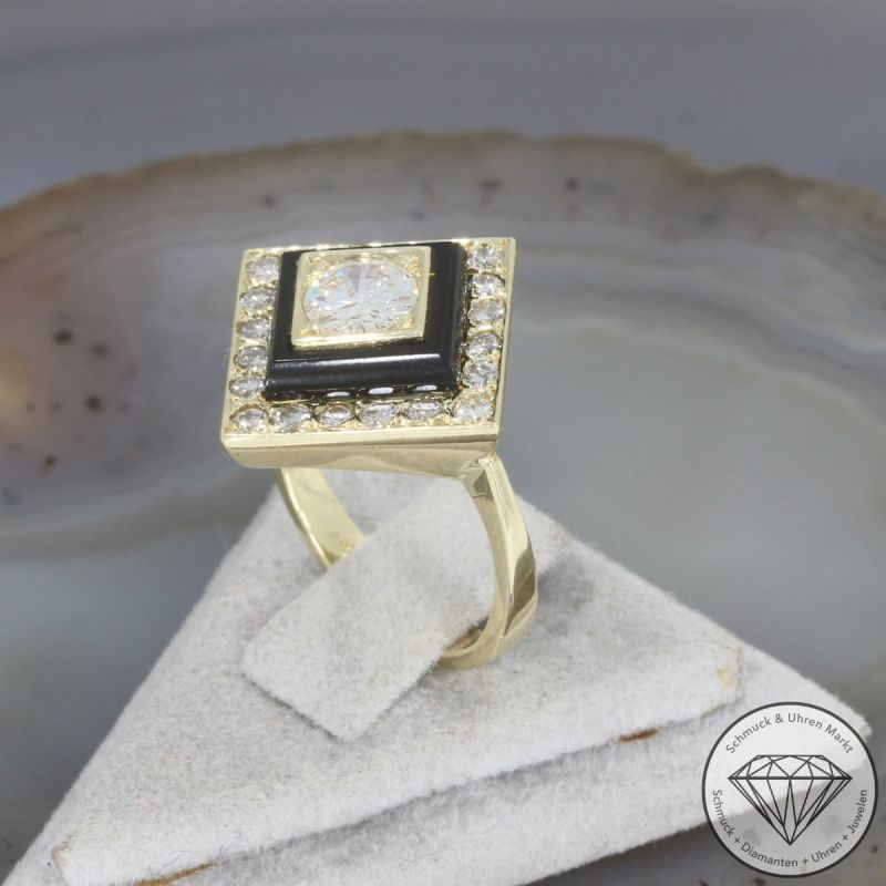 Wert 3790 € Brillant Onyx Ring in 585er 14 K Gelbgold - 106495