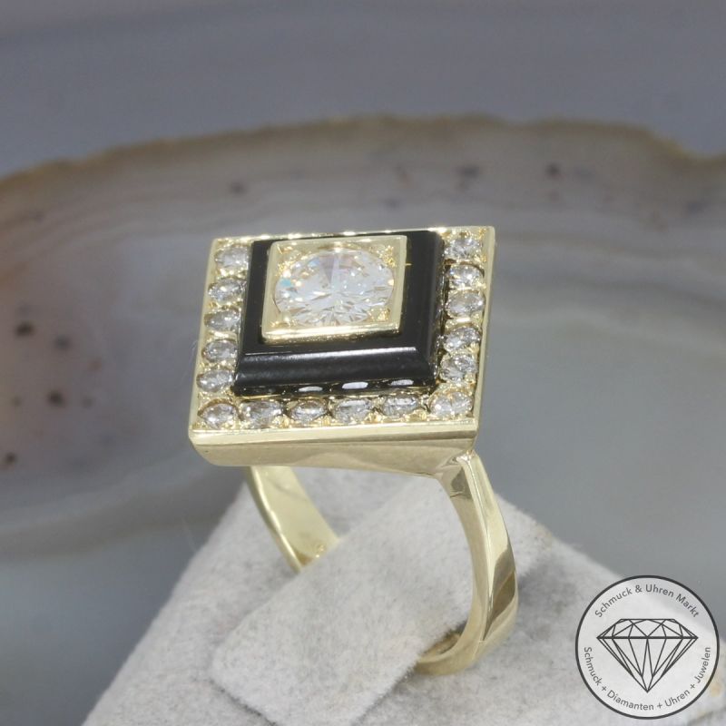 Wert 3790 € Brillant Onyx Ring in 585er 14 K Gelbgold - 106495