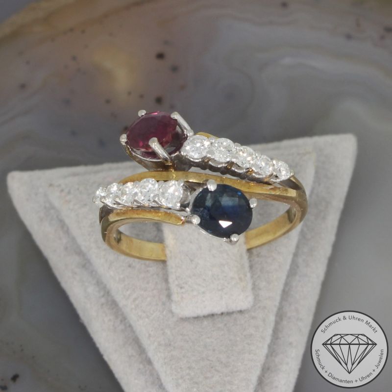 Wert 1790 € Brillant Rubin Saphir Ring in 585er 14 K Gelbgold - 106498