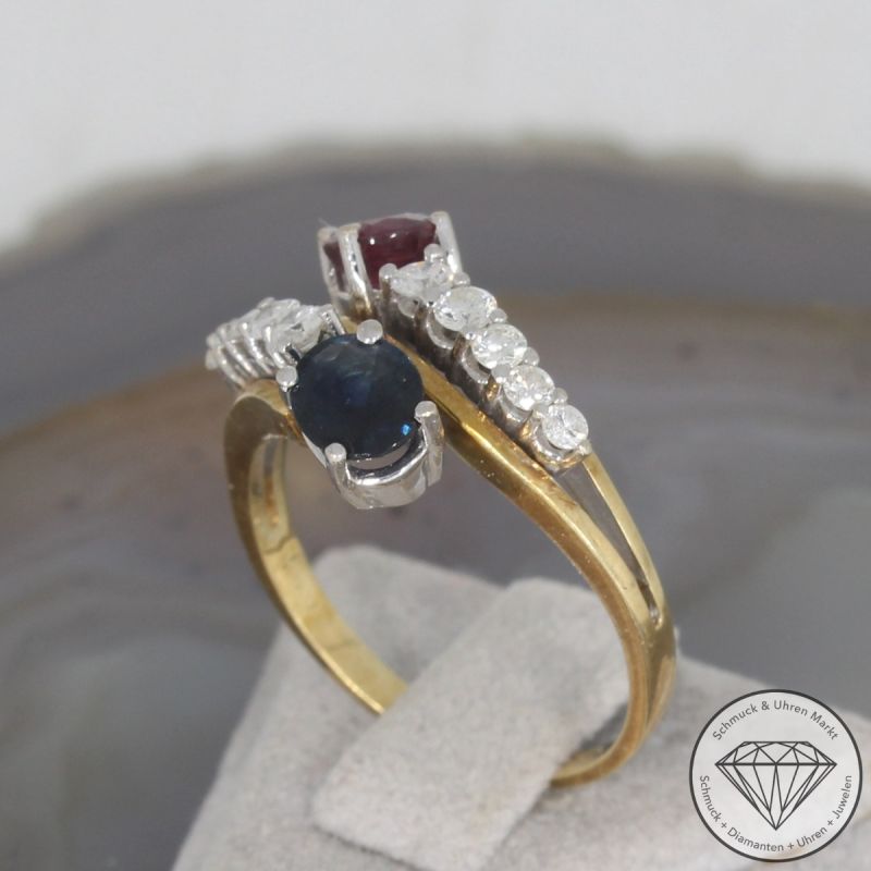 Wert 1790 € Brillant Rubin Saphir Ring in 585er 14 K Gelbgold - 106498