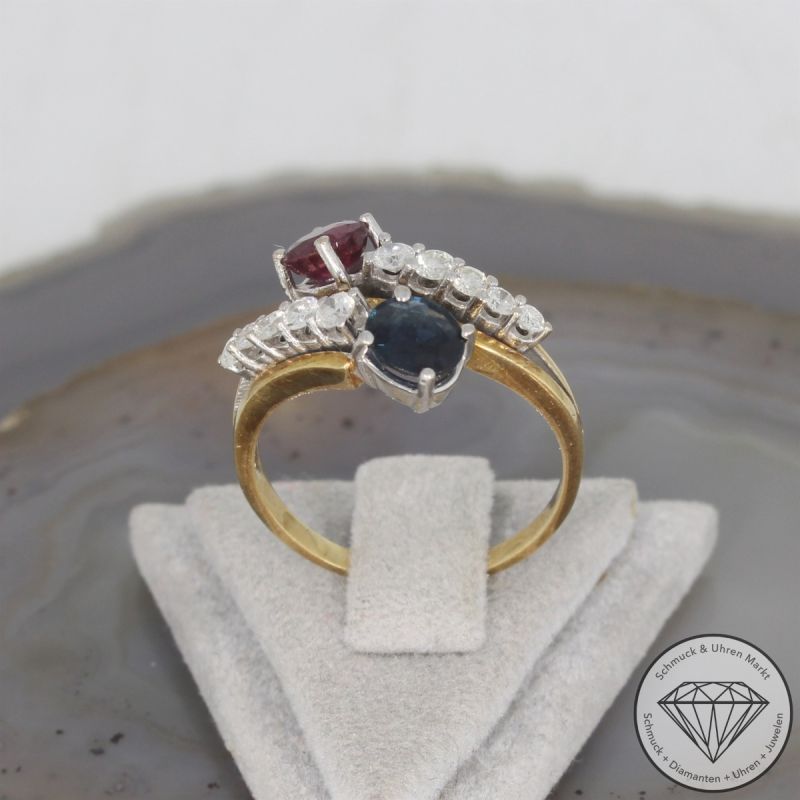 Wert 1790 € Brillant Rubin Saphir Ring in 585er 14 K Gelbgold - 106498