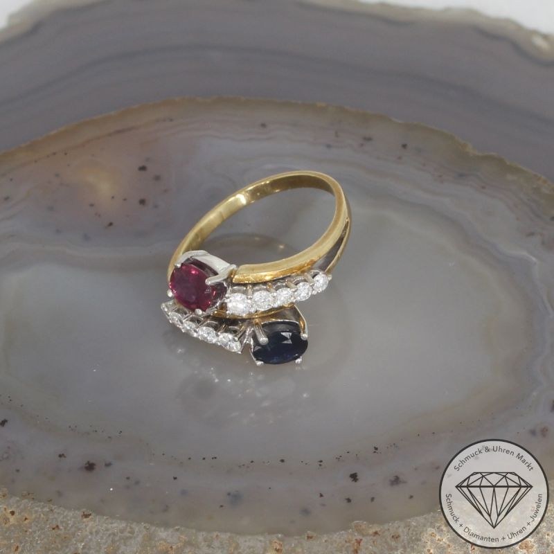 Wert 1790 € Brillant Rubin Saphir Ring in 585er 14 K Gelbgold - 106498