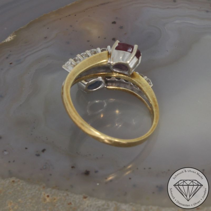Wert 1790 € Brillant Rubin Saphir Ring in 585er 14 K Gelbgold - 106498