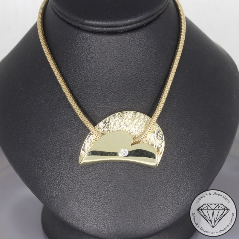 Wert 3900 € Solitär Brillant Anhänger & Kette (ca. 0,05 carat) in 585er 14 K Gelbgold - 106581