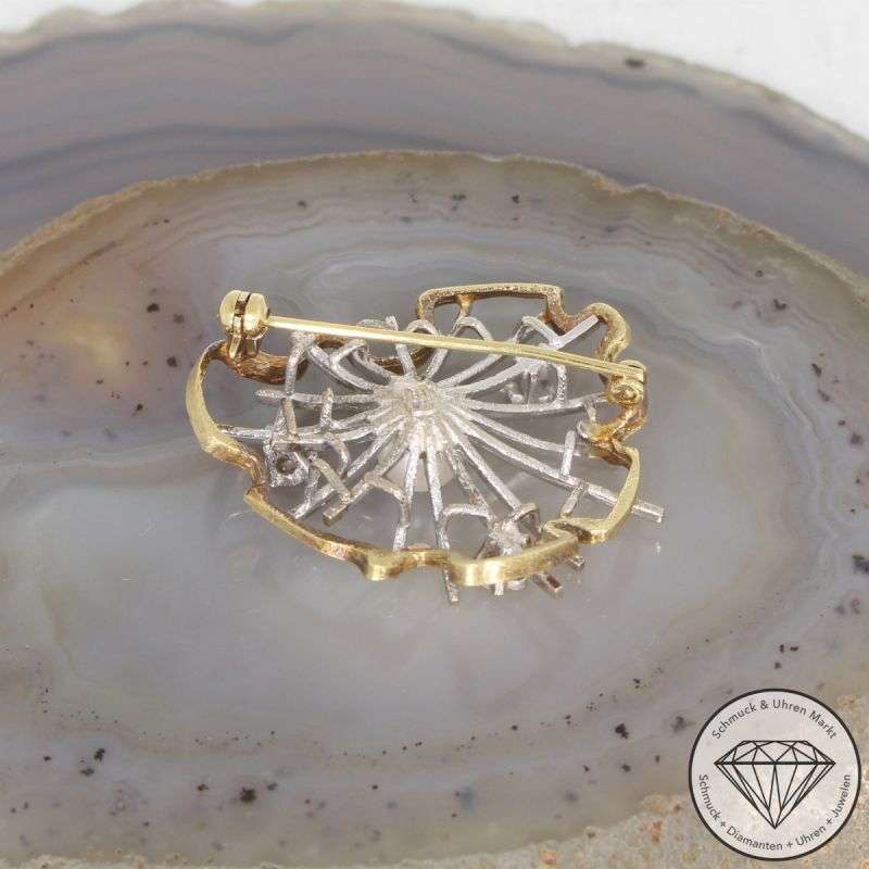 Wert 1390 € Bicolor Diamant Perl Brosche in 585er 14 K Gold - 106587