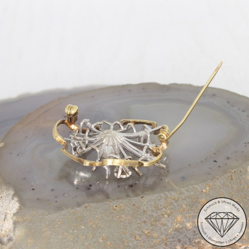 Wert 1390 € Bicolor Diamant Perl Brosche in 585er 14 K Gold - 106587