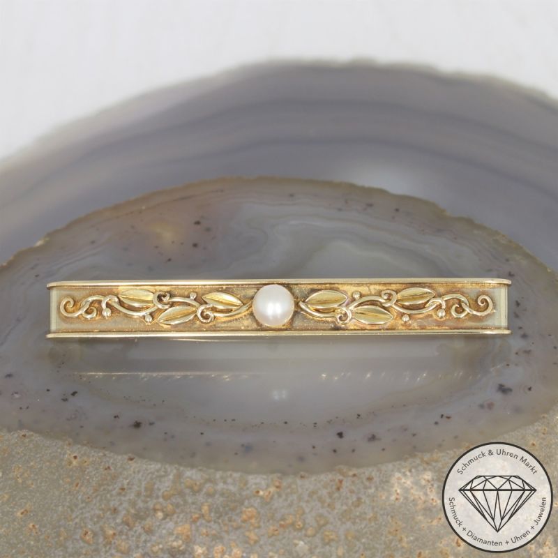 Wert 1390 € Perl Brosche in 585er 14 K Gelbgold - 106616