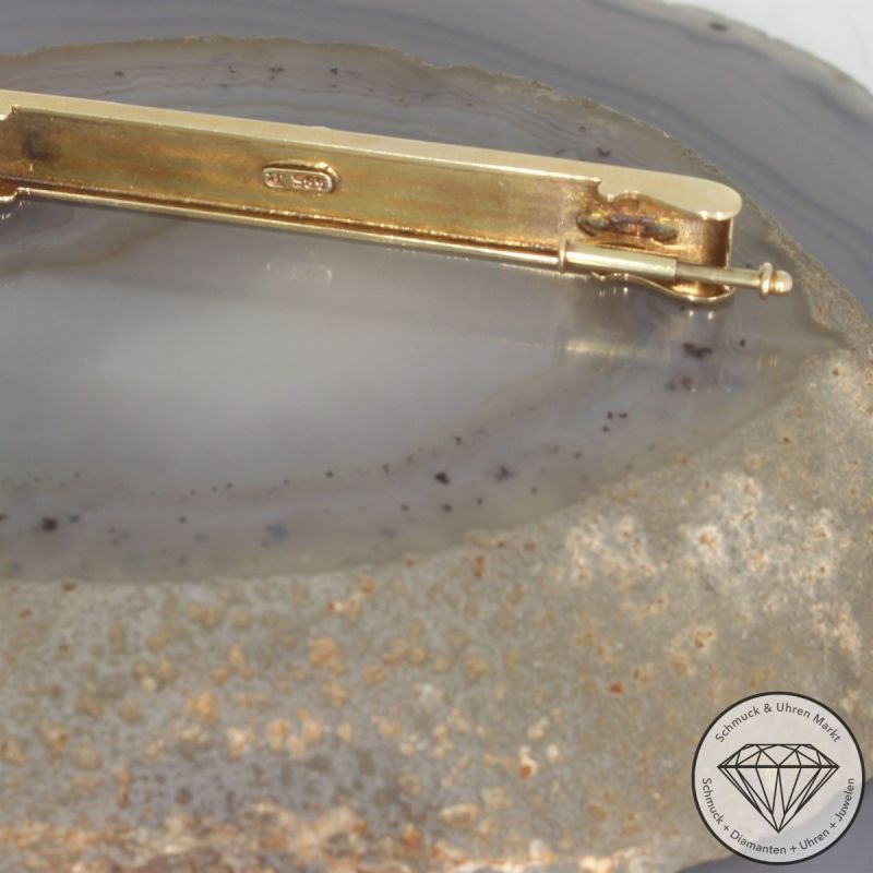Wert 1390 € Perl Brosche in 585er 14 K Gelbgold - 106616