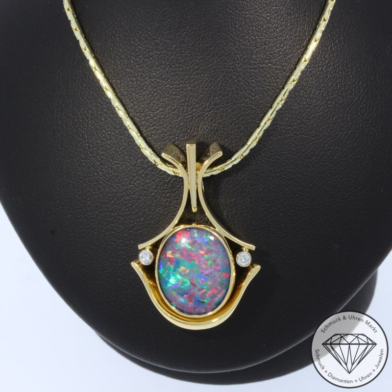 Wert 3590 € Brillant Opal Anhänger & Kette in 585er 14 K Gelbgold - 106702