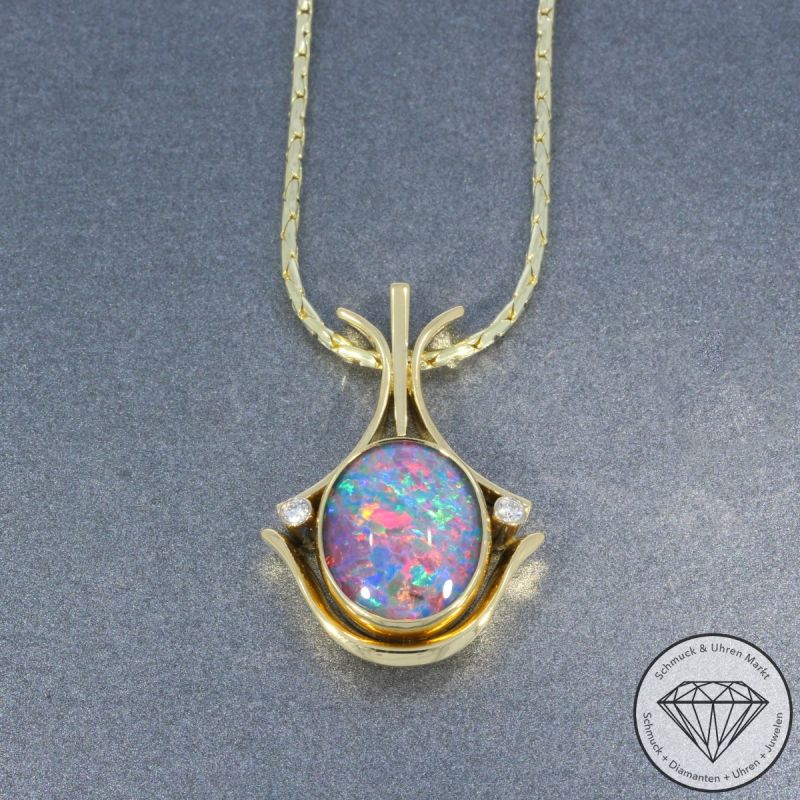 Wert 3590 € Brillant Opal Anhänger & Kette in 585er 14 K Gelbgold - 106702