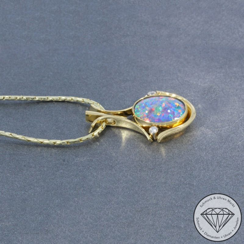 Wert 3590 € Brillant Opal Anhänger & Kette in 585er 14 K Gelbgold - 106702