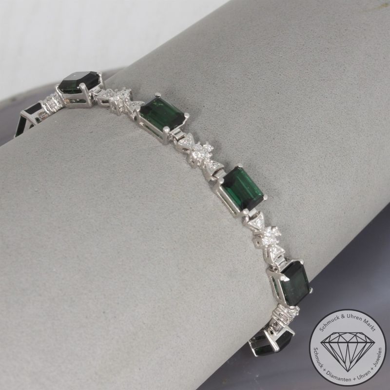 Wert 5790 € Brillant Turmalin Armband in 750er 18 K Weißgold - 106810
