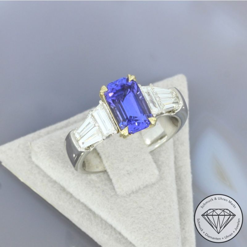 Wert 8990 € Diamant Tansanit Ring in 750er 18 K Gelbgold & Platin - 107214