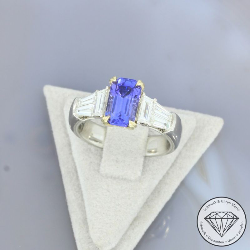 Wert 8990 € Diamant Tansanit Ring in 750er 18 K Gelbgold & Platin - 107214