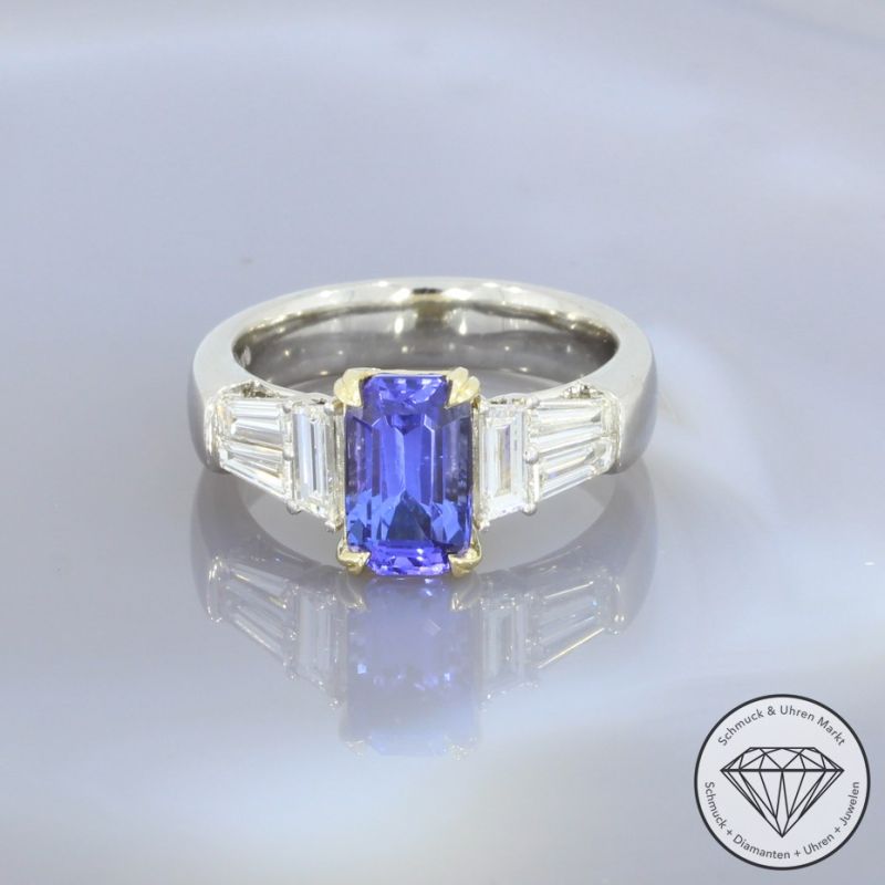 Wert 8990 € Diamant Tansanit Ring in 750er 18 K Gelbgold & Platin - 107214