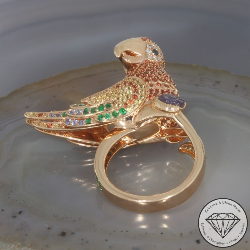 Wert 13490 € Brillant Diamant Edelstein Ring Papagei in 750er 18 K Gelbgold - 107349