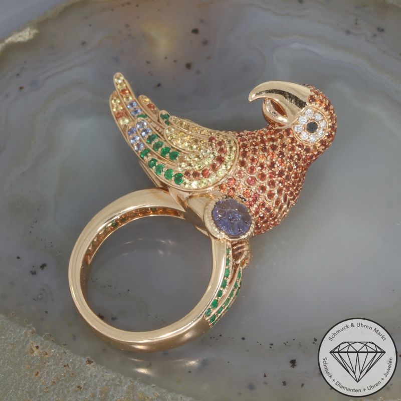 Wert 13490 € Brillant Diamant Edelstein Ring Papagei in 750er 18 K Gelbgold - 107349