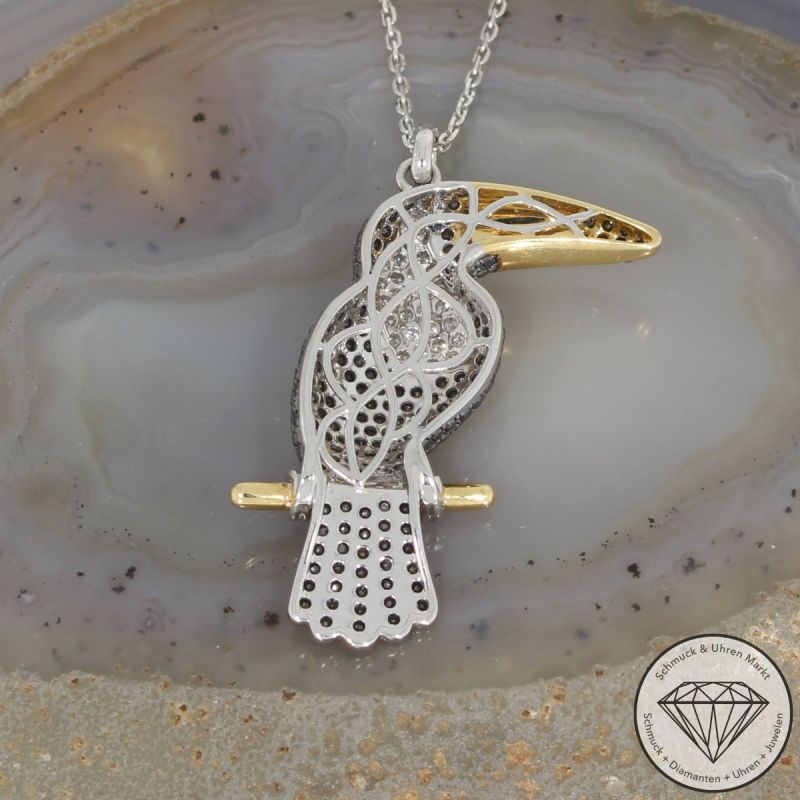 Wert 9490 € Brillant Diamant Anhänger & Kette Kakadu in 750er 18 K Weißgold - 107373