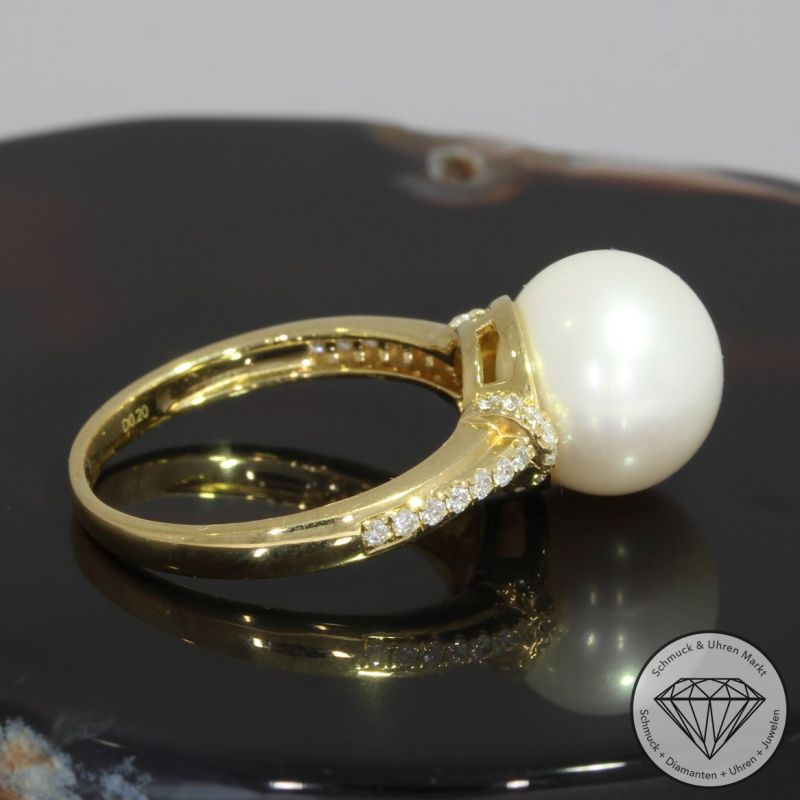 Wert 2050 € Brillant Perl Ring in 750er 18 K Gelbgold - 92524